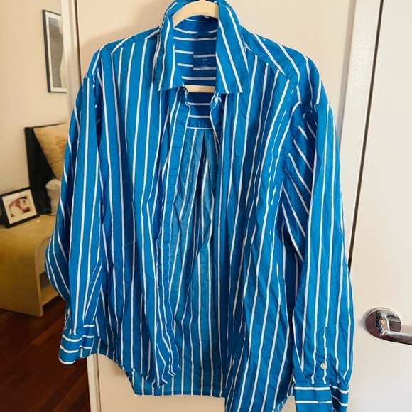 Aerie Good Day Cover Up Button Down Poplin Shirt - Blue & White Striped - Picture 4 of 7